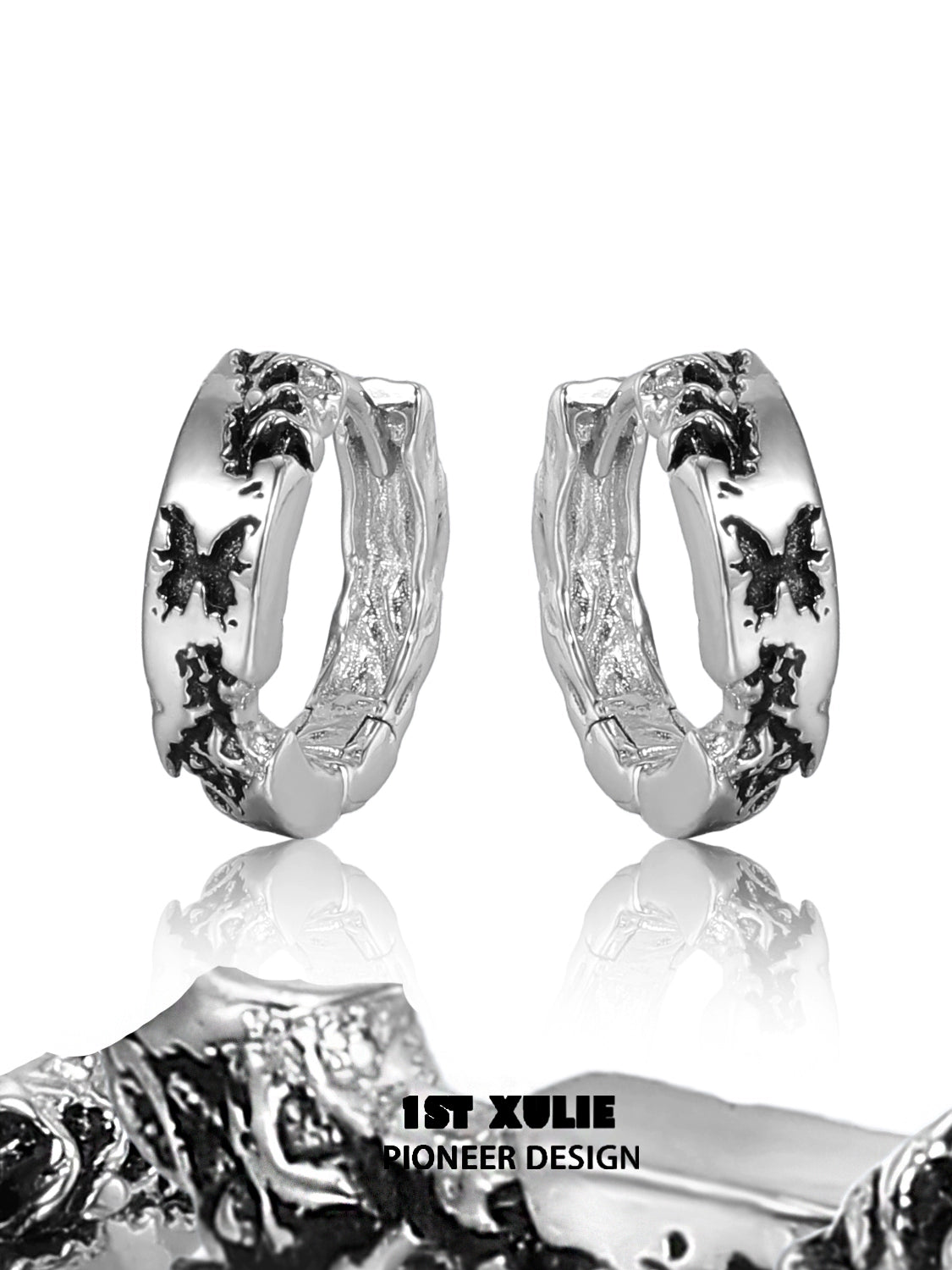 1STXULIE Y2K butterfly earrings in silver with unique textured design for a trendy look