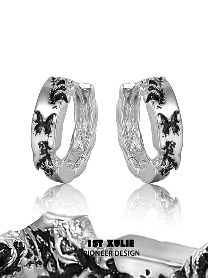 1STXULIE Y2K butterfly earrings in silver with unique textured design for a trendy look