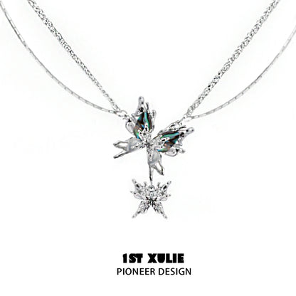 1ST XULIE Y2K butterfly necklace featuring a delicate butterfly design with sparkling stones