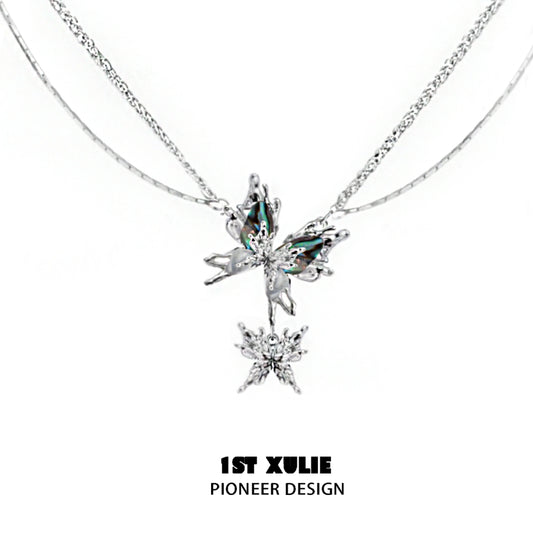 1ST XULIE Y2K butterfly necklace featuring a delicate butterfly design with sparkling stones