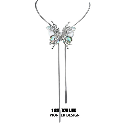 Y2K butterfly necklace featuring a silver design with a delicate butterfly pendant