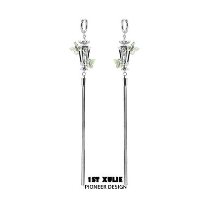 Y2K butterfly tassel earrings with silver accents and dangling design for a stylish look