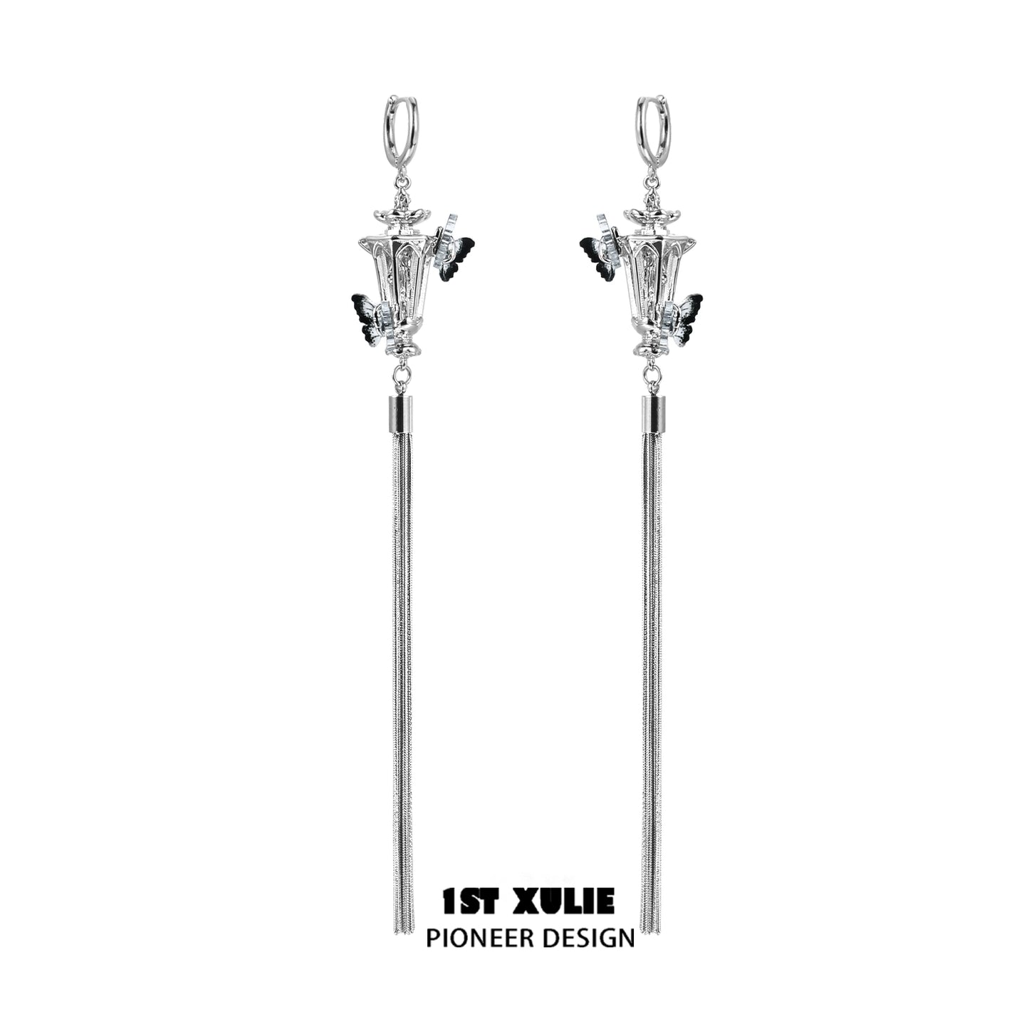 Y2K butterfly tassel earrings with elegant design featuring dangling silver tassels