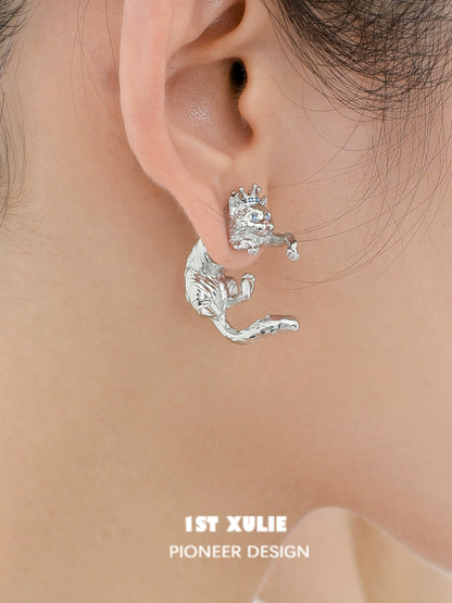 Y2K cat earrings from 1STXULIE featuring unique cat design with silver finish for trendy accessory lovers