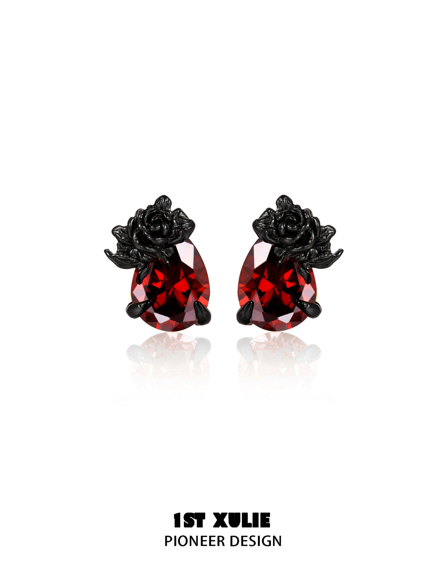 Y2K dark rose earrings with red gemstones and intricate floral design for stylish accessories