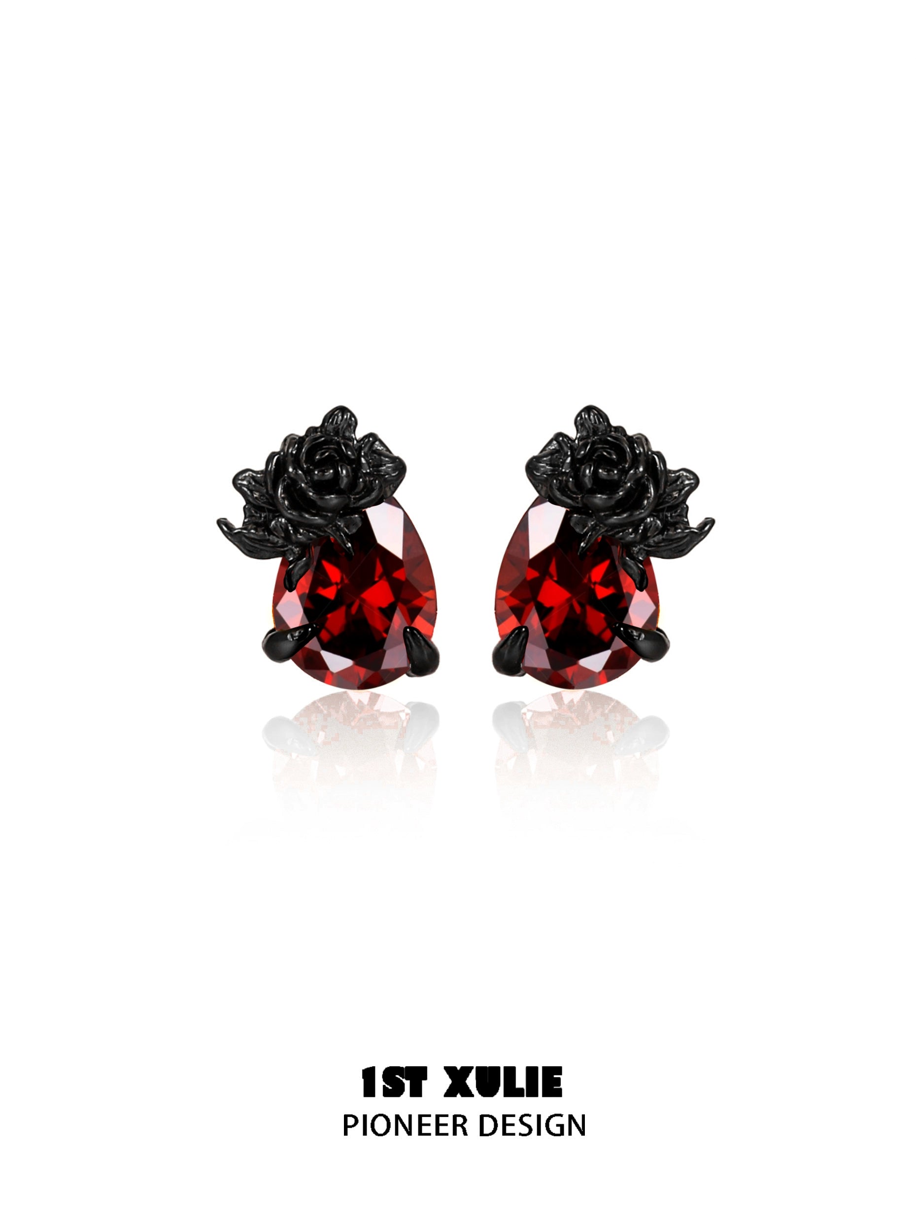 Y2K dark rose earrings with red gemstones and intricate floral design for stylish accessories