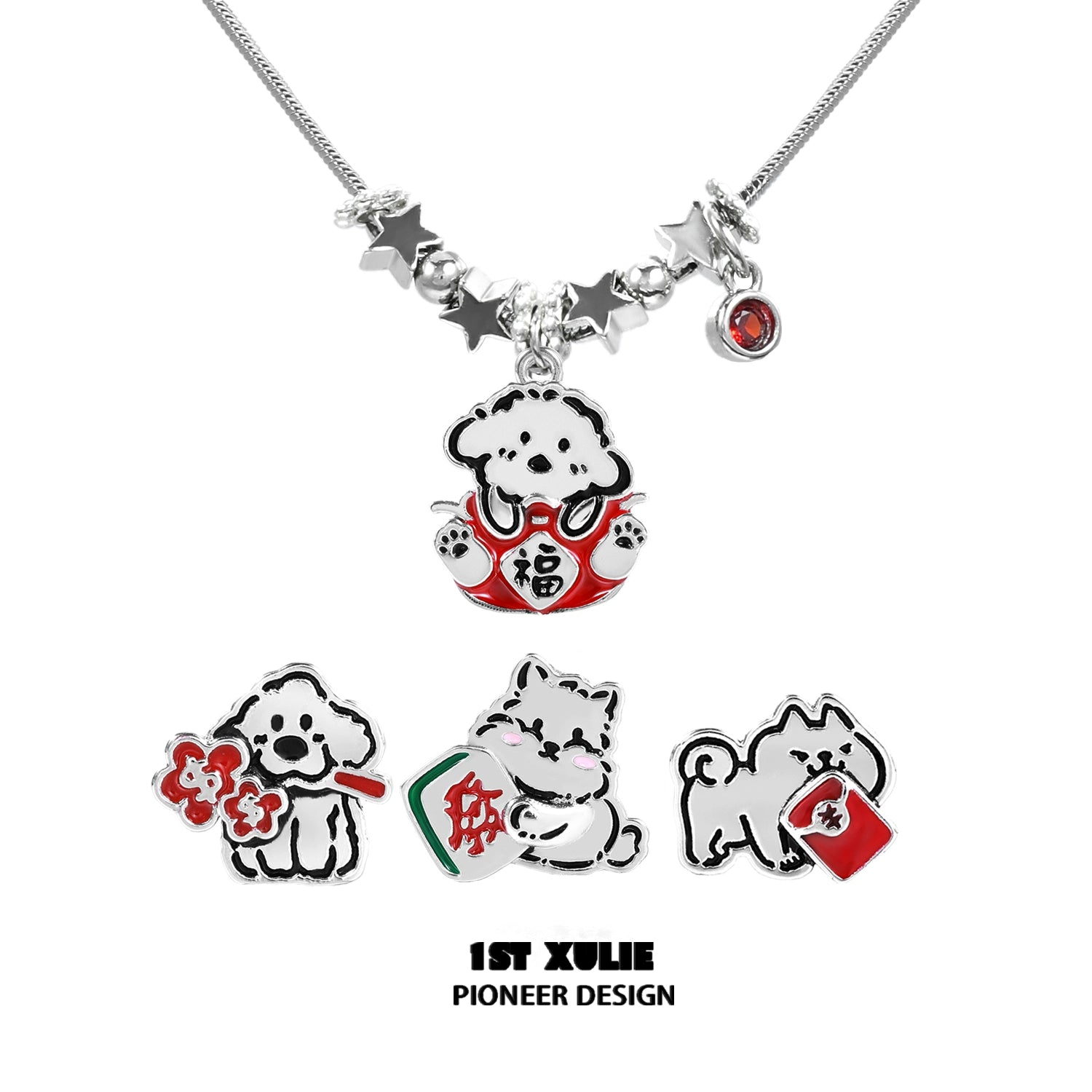 Y2K dog pendant necklace featuring cute dog charms and star details for a trendy look
