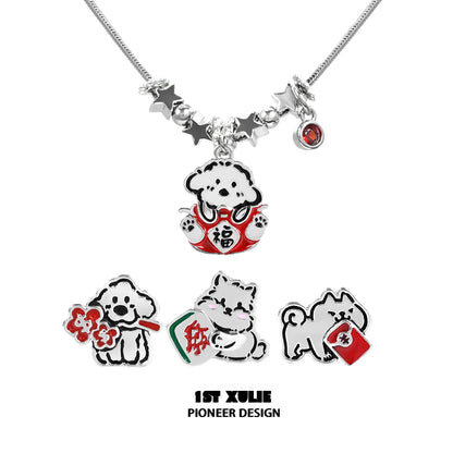 Y2K dog pendant necklace featuring cute dog charms and star details for a trendy look