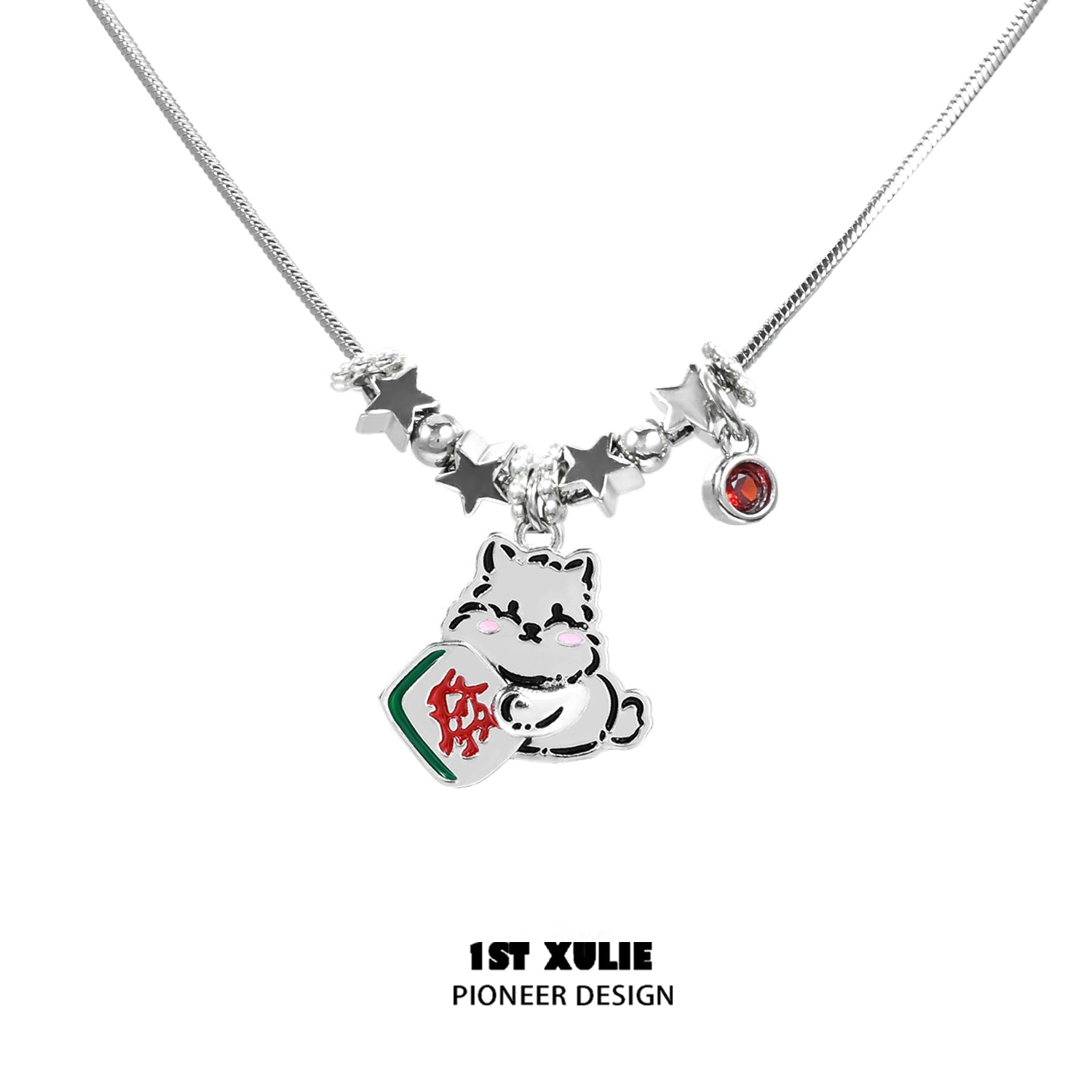 Y2K dog pendant necklace with a cute dog charm and decorative stars for trendy accessories
