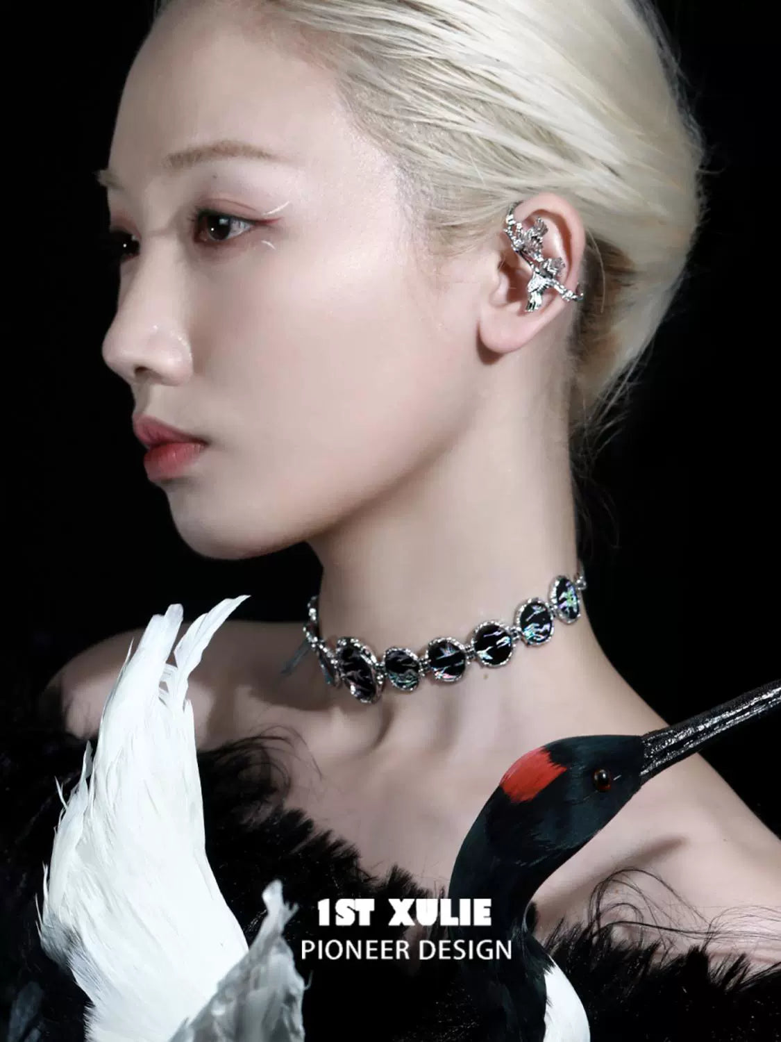 Stylish model wearing a Y2K floating choker necklace with unique design elements for a trendy look
