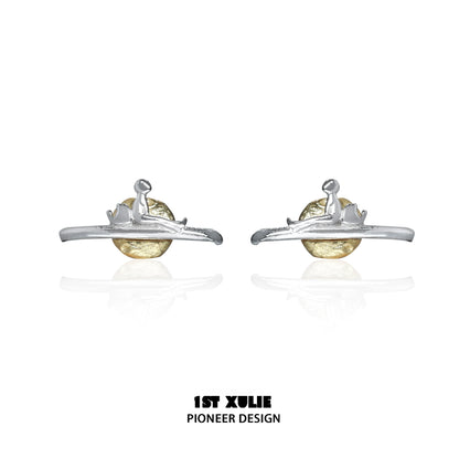 1ST XULIE Y2K lonely dreamer earrings featuring a unique silver and gold design for a trendy look