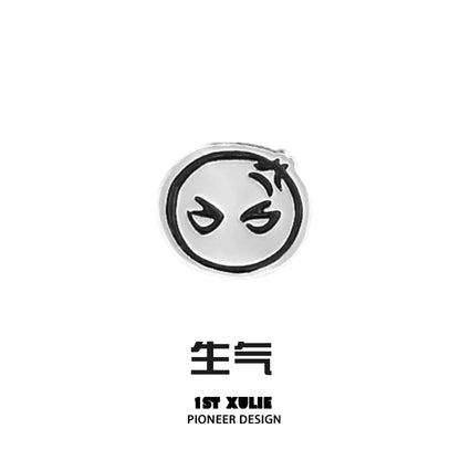 Silver Y2K mood diary stud earrings featuring a unique angry face design for trendy fashion lovers