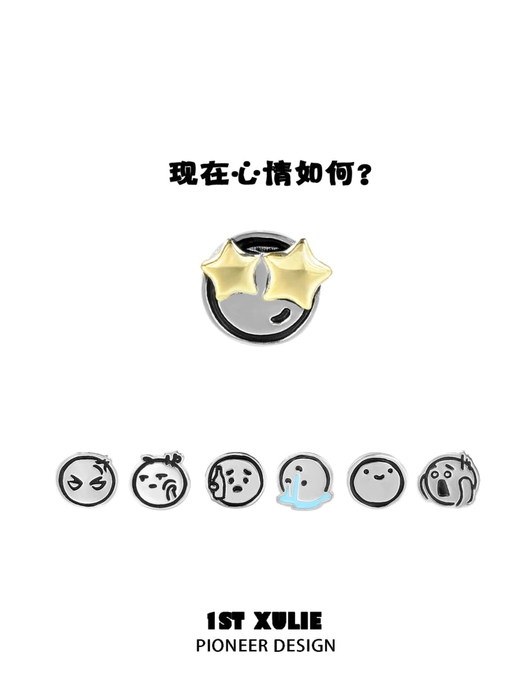 Y2K mood diary stud earrings with playful emoticons and star designs for a trendy look