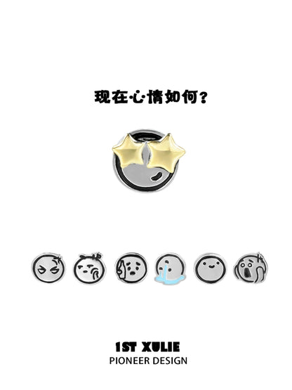 Y2K mood diary stud earrings with playful emoticons and star designs for a trendy look
