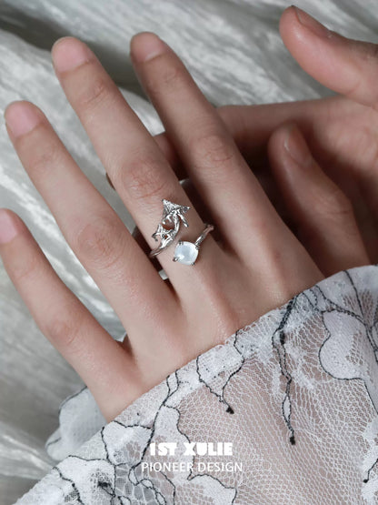 Y2K mushroom silver ring showcased on a hand with elegant lace detail