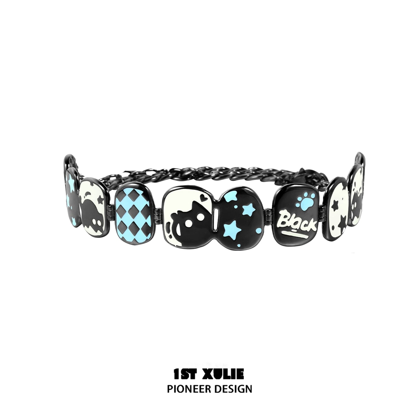 Y2K owl choker necklace featuring playful black and blue designs for a trendy look