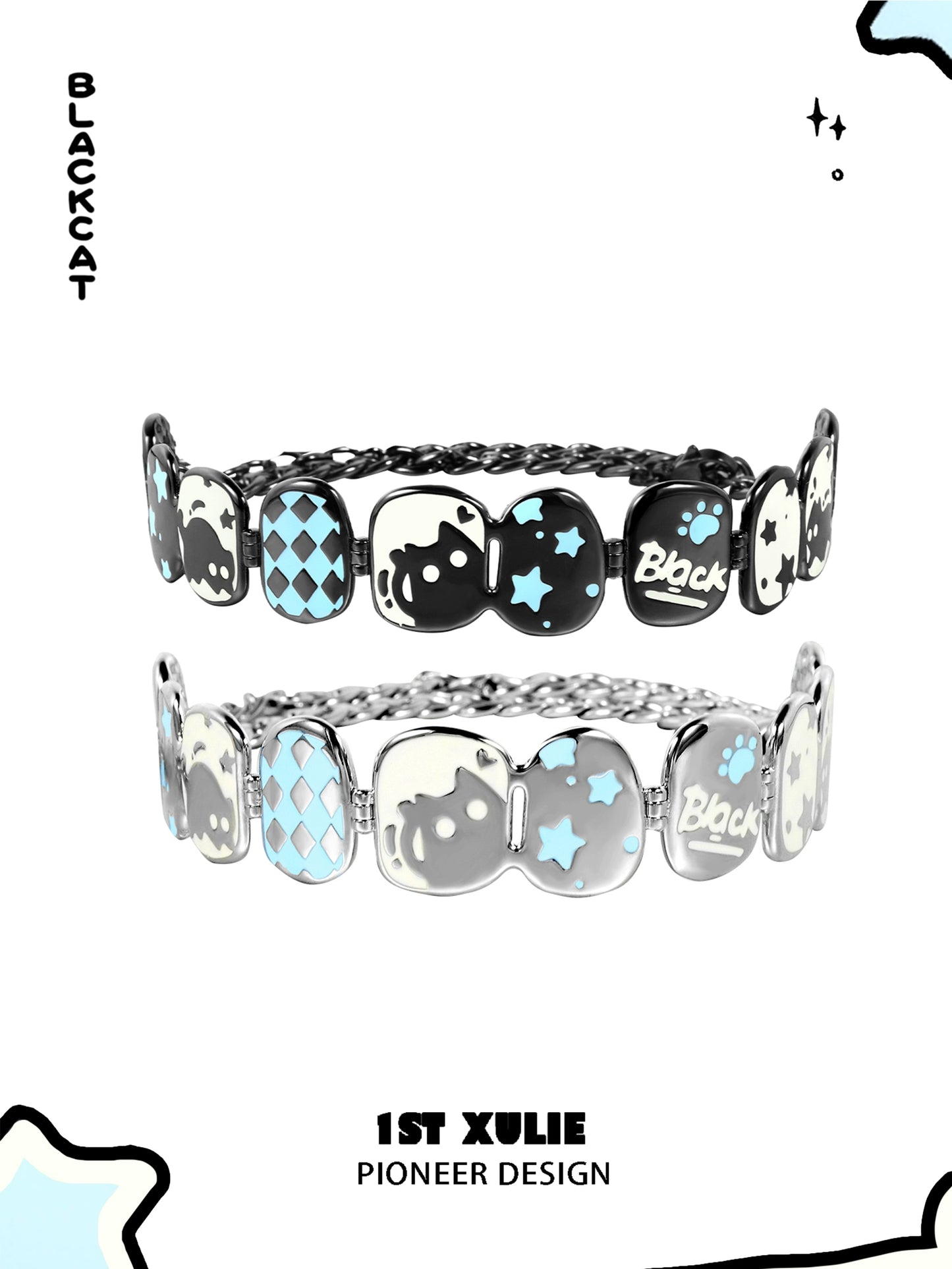 Y2K owl choker necklace featuring playful designs in black and blue for a trendy look