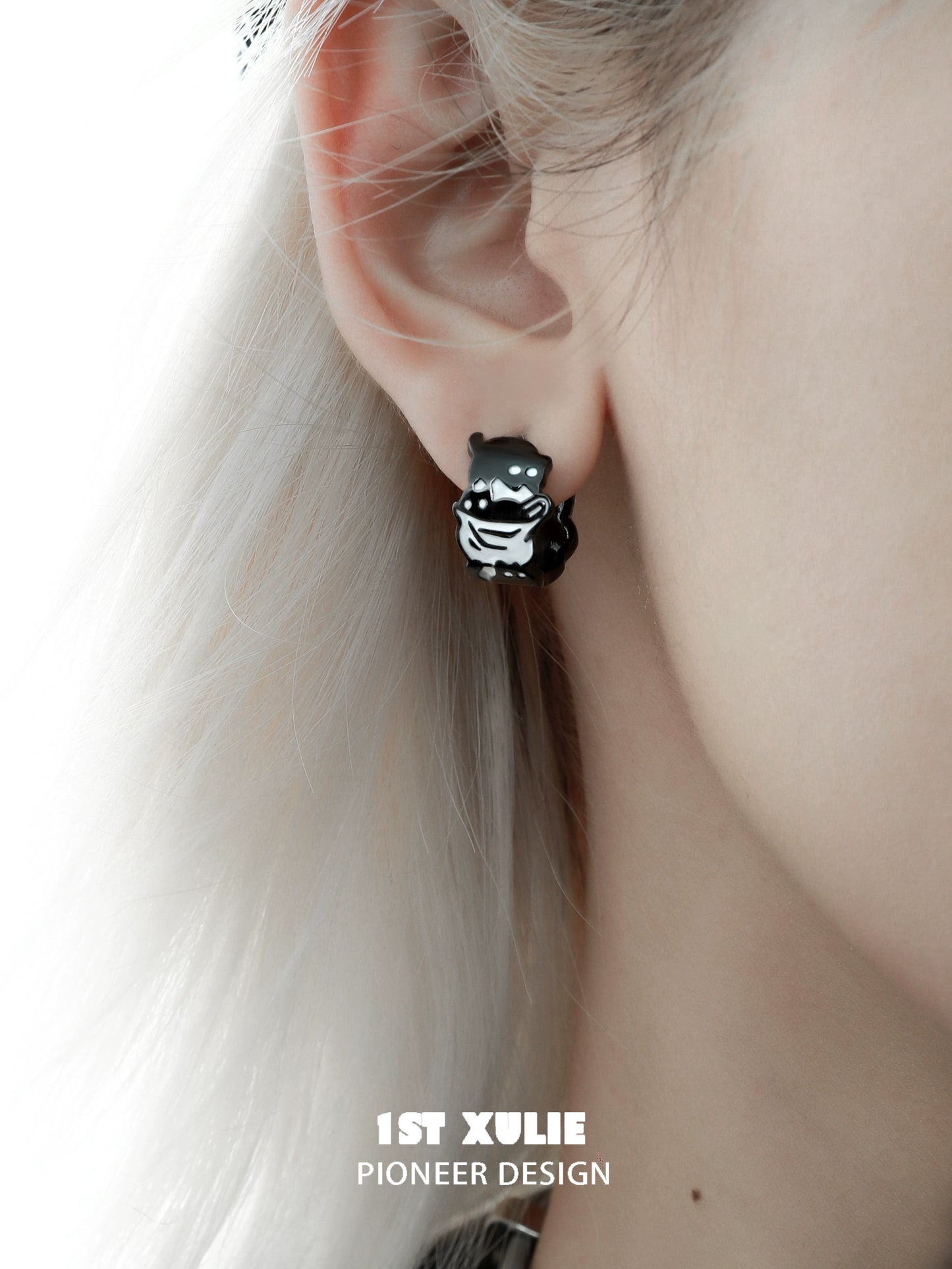 Y2K punk cat earrings in black and white design for stylish and trendy outfits