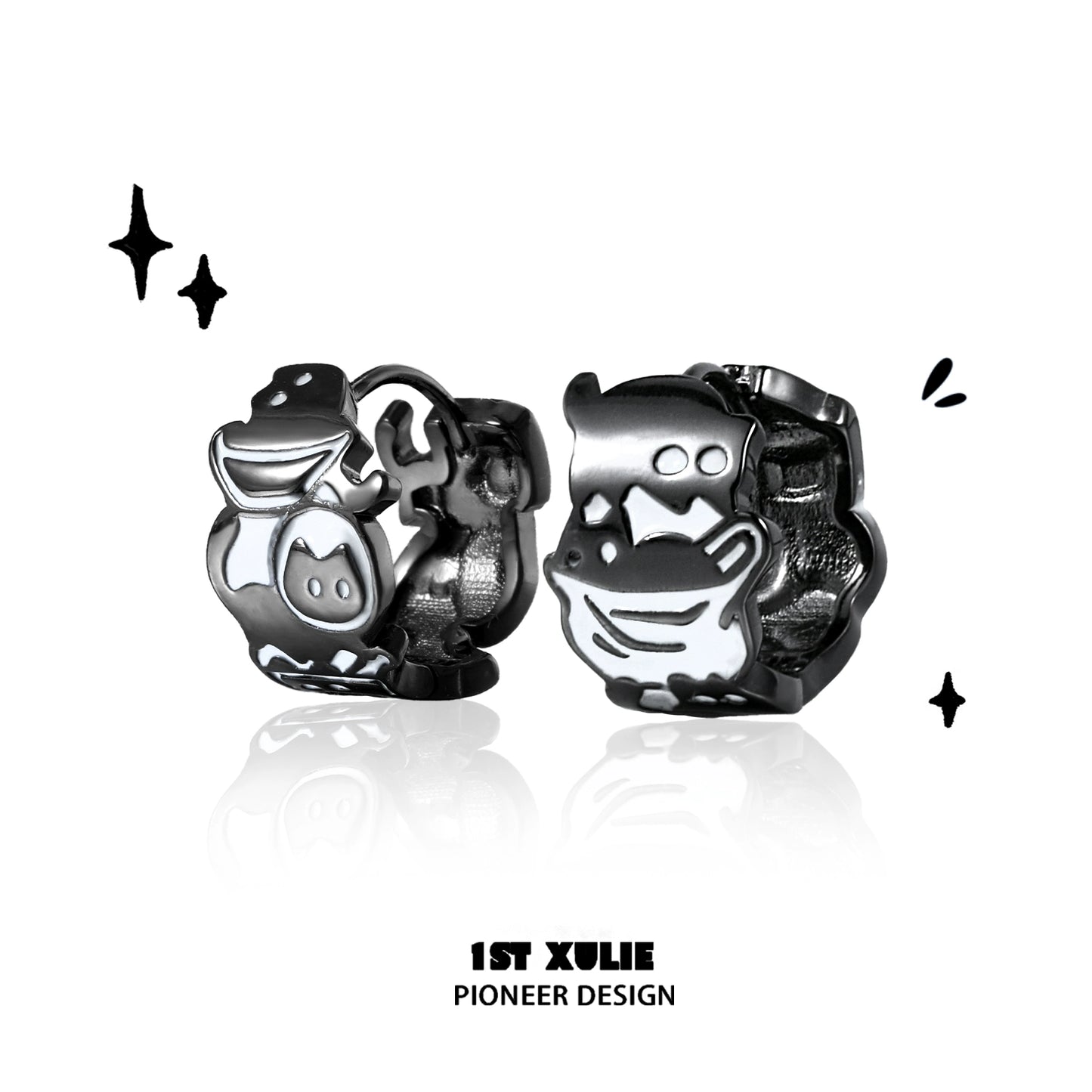 Y2K punk cat earrings with black finish and playful cartoon design for trendy accessories