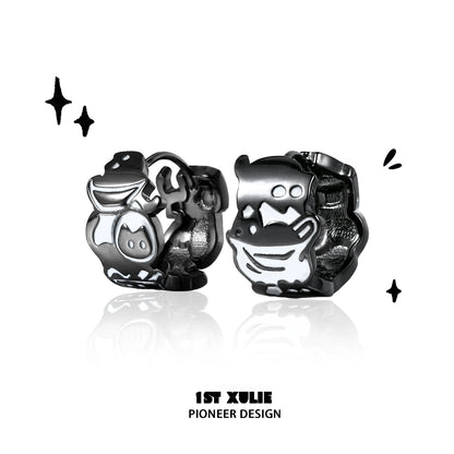 Y2K punk cat earrings with black finish and playful cartoon design for trendy accessories