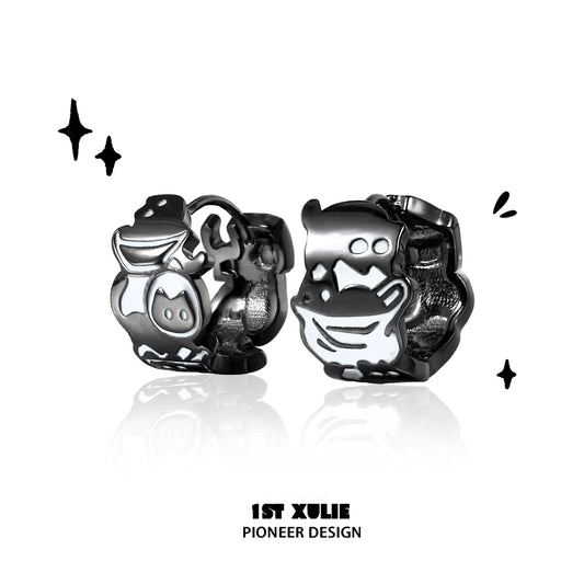 Y2K punk cat earrings with black finish and playful cartoon design for trendy accessories