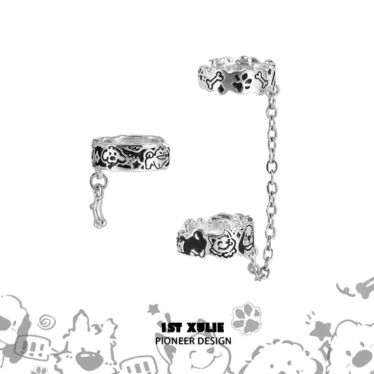 Y2K puppy chain earrings with playful dog bone and paw print designs for trendy pet lovers
