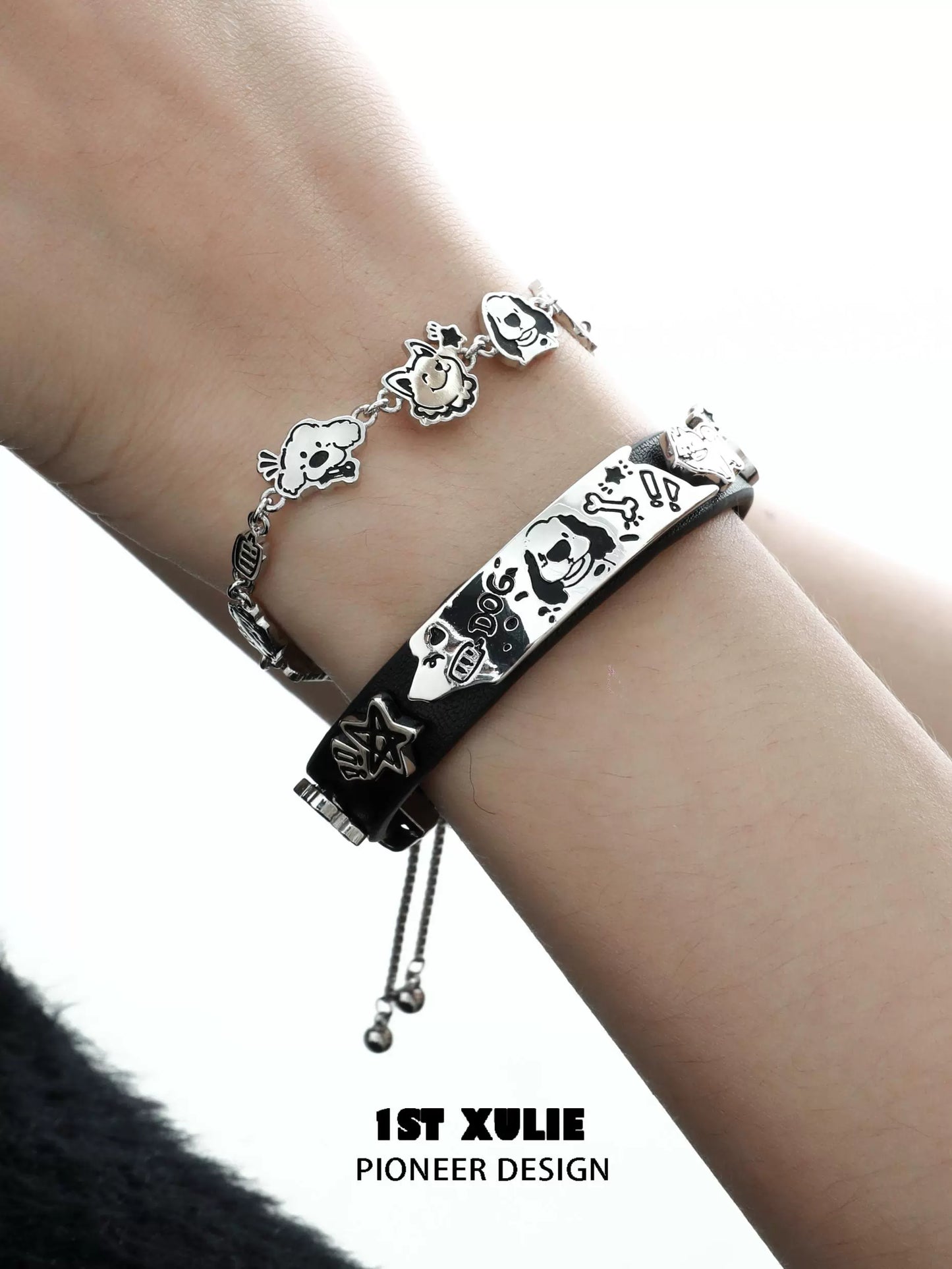 Y2K puppy leather bracelet featuring playful charms and stylish design for a trendy look