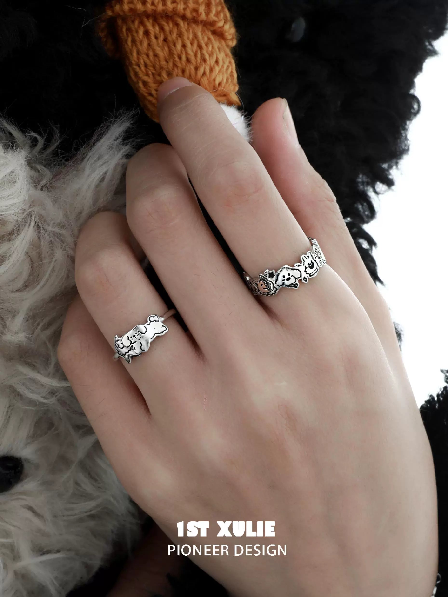 Silver Y2K puppy silver ring showcased on a hand with a playful design for trendy jewelry lovers