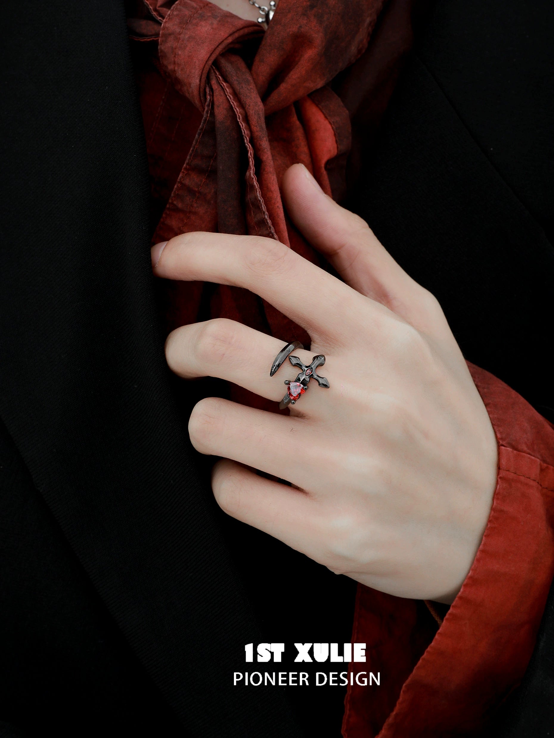 Y2K silver love ring worn on a model's finger, featuring a stylish design for trendy outfits