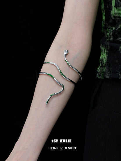 Y2K Slytherin snake arm bracelet featuring a sleek, twisting silver design for a stylish look