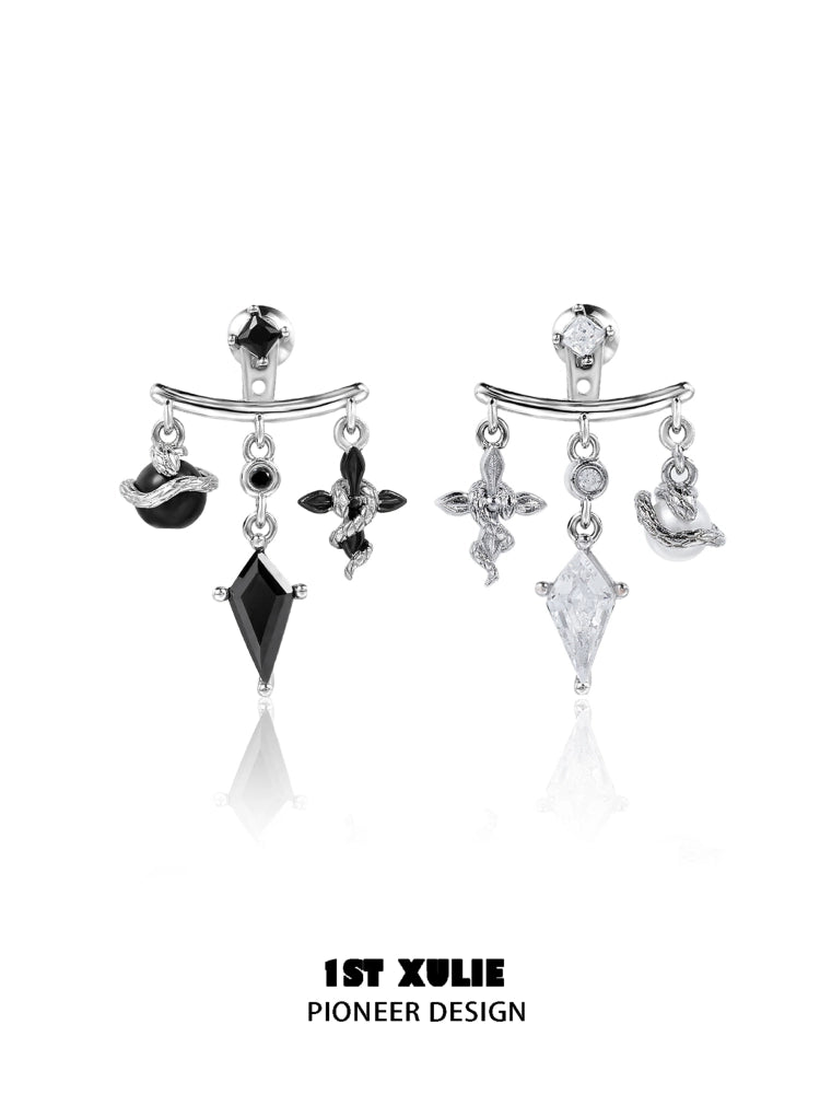 Y2K snake earrings with unique charms and silver tone, perfect for trendy outfits