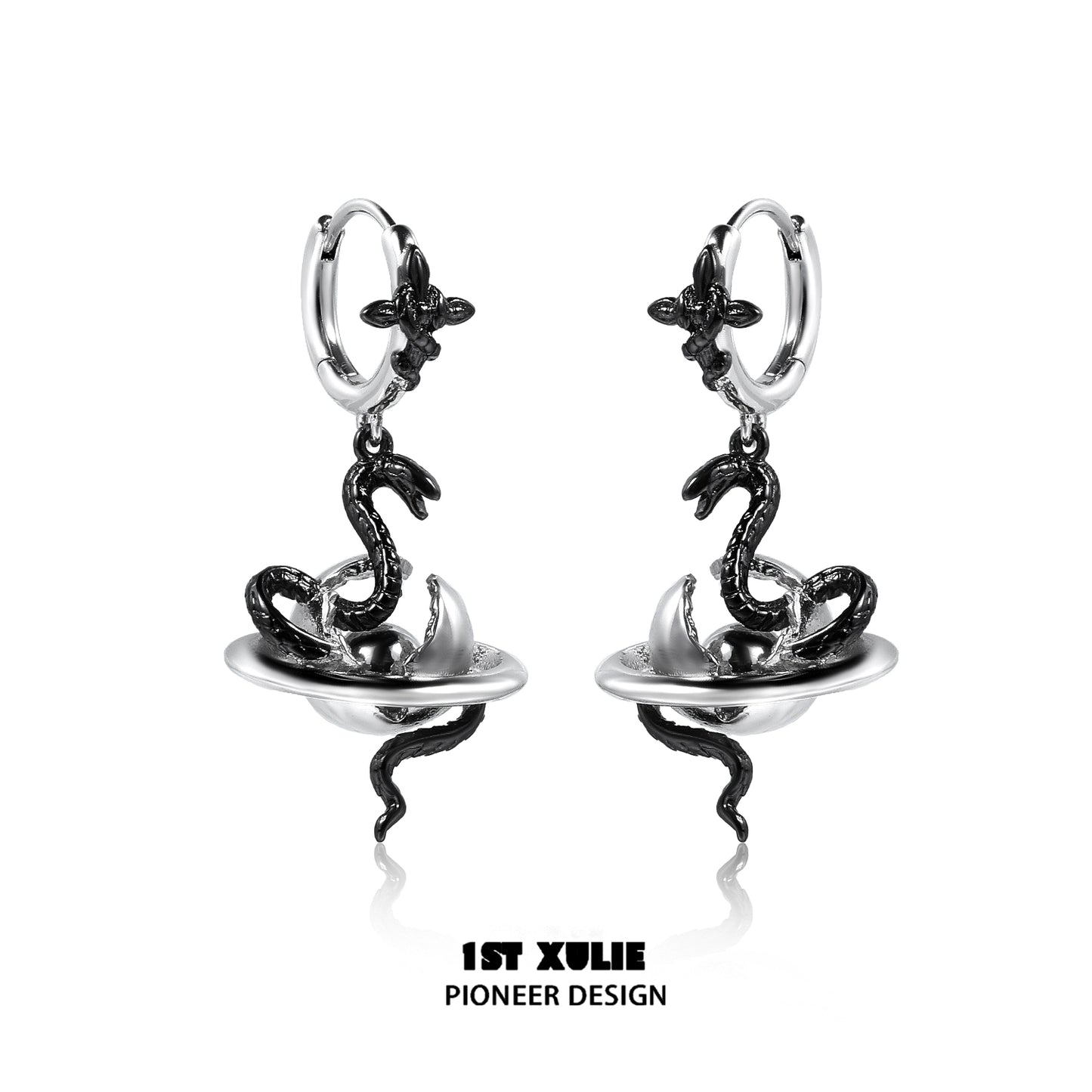 Sleek y2k snake earrings featuring a striking snake design with a shiny silver finish