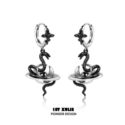 Sleek y2k snake earrings featuring a striking snake design with a shiny silver finish
