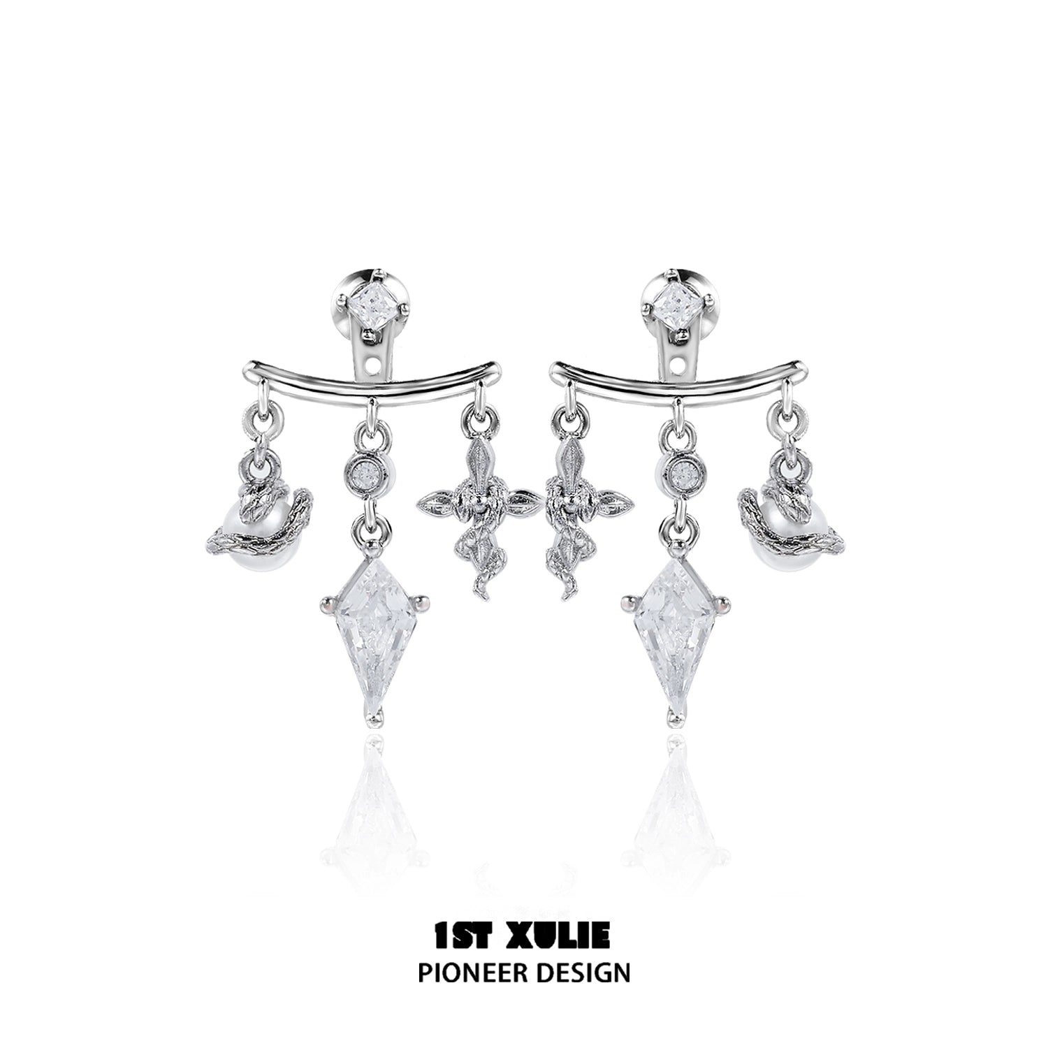 Y2K snake earrings featuring silver-tone design with crystal accents for a trendy look
