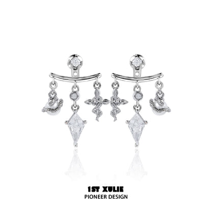 Y2K snake earrings featuring silver-tone design with crystal accents for a trendy look