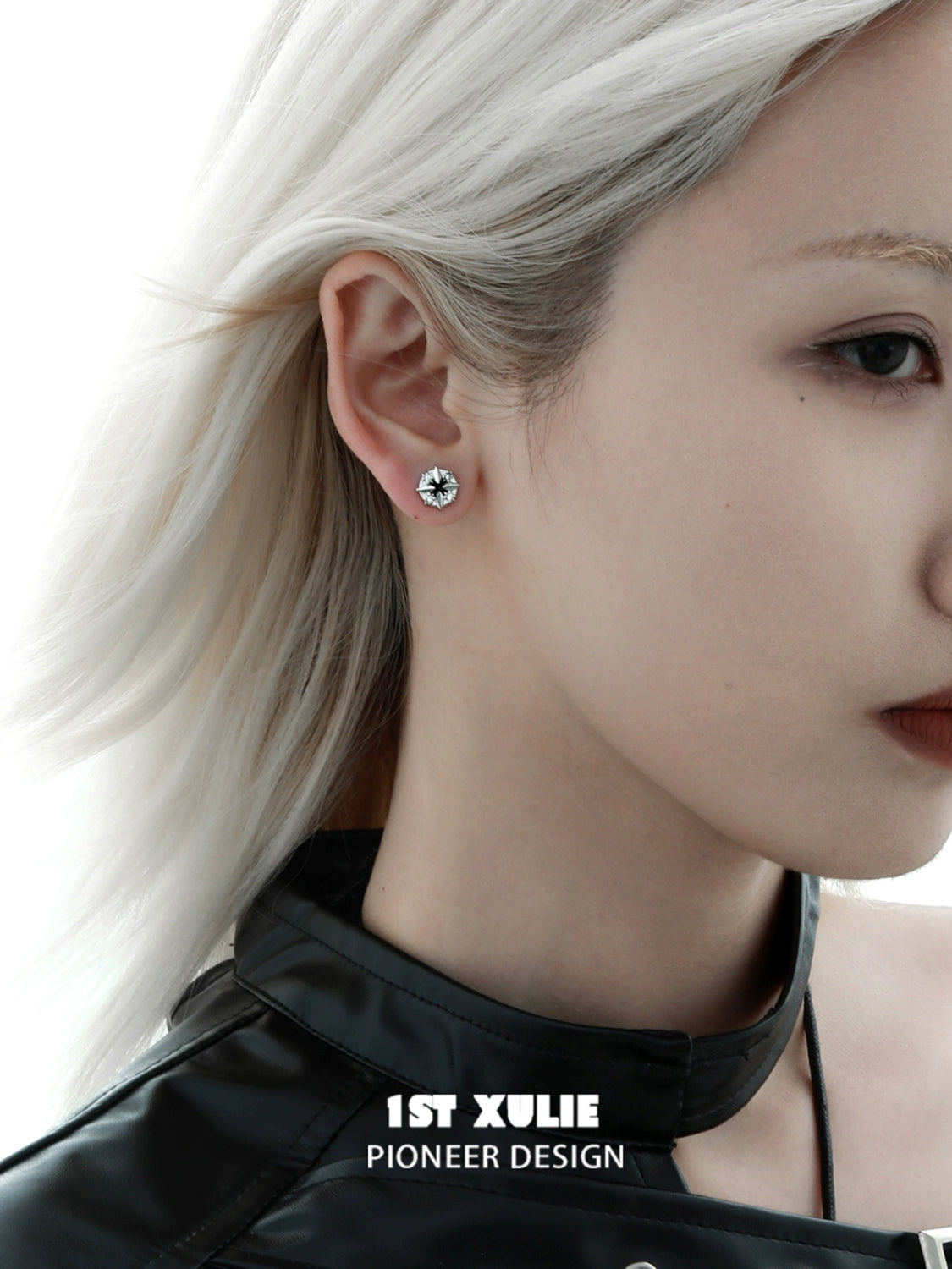 Model wearing Y2K star earrings with a sleek design and silver finish for a trendy look
