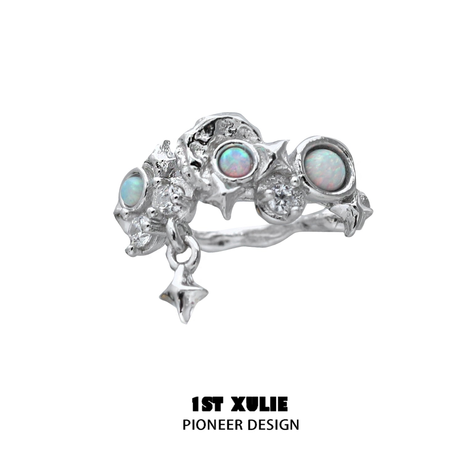 1ST XULIE Y2K thorned crown earrings with opalescent stones and intricate design