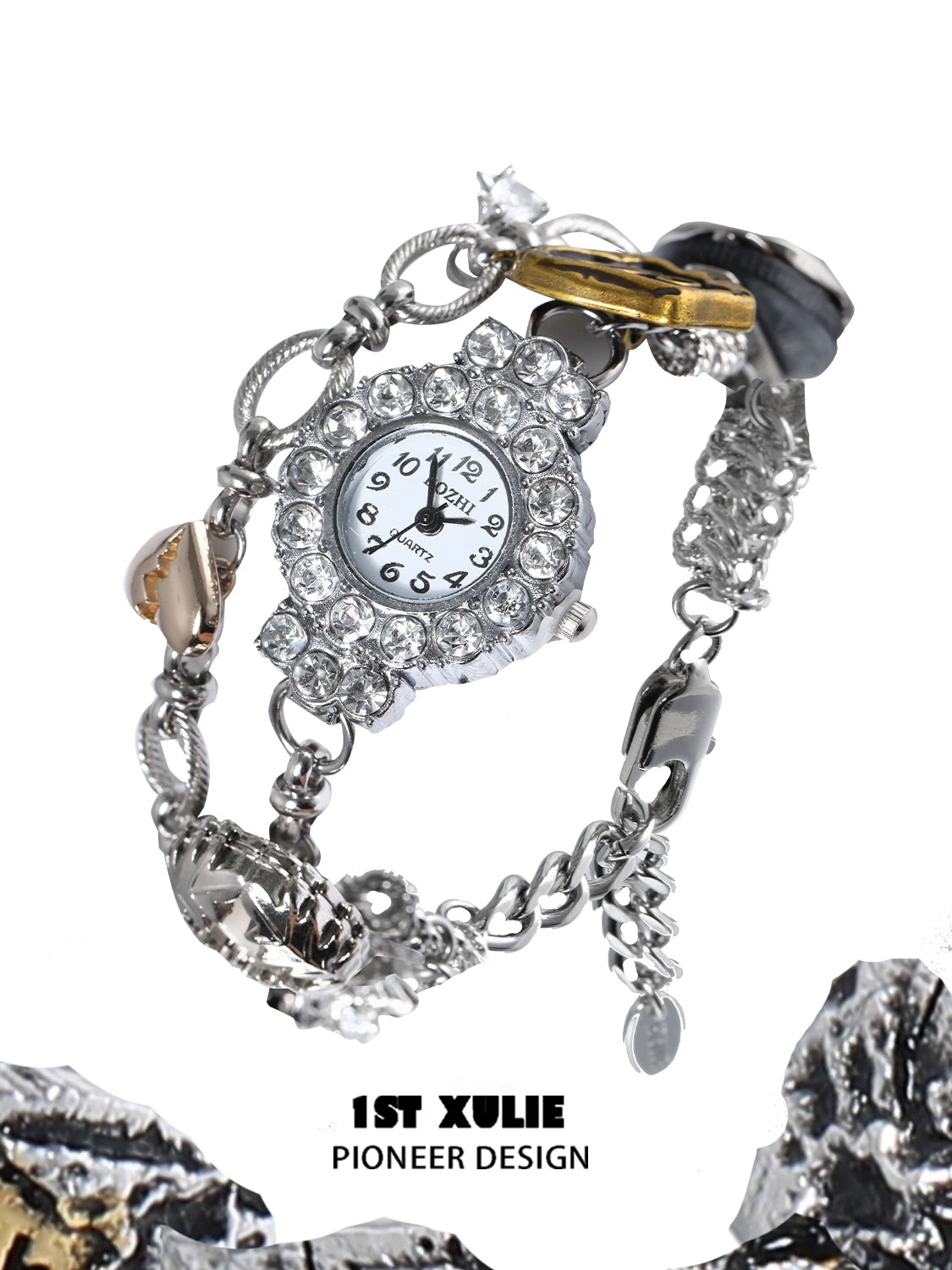 Y2K vintage bracelet watch with intricate detailing and multiple charms for stylish accessorizing