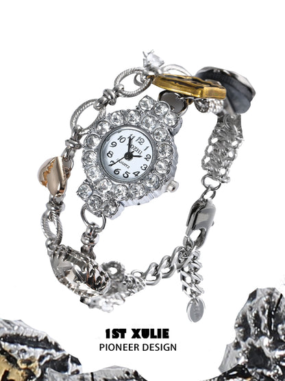 Y2K vintage bracelet watch with intricate detailing and multiple charms for stylish accessorizing